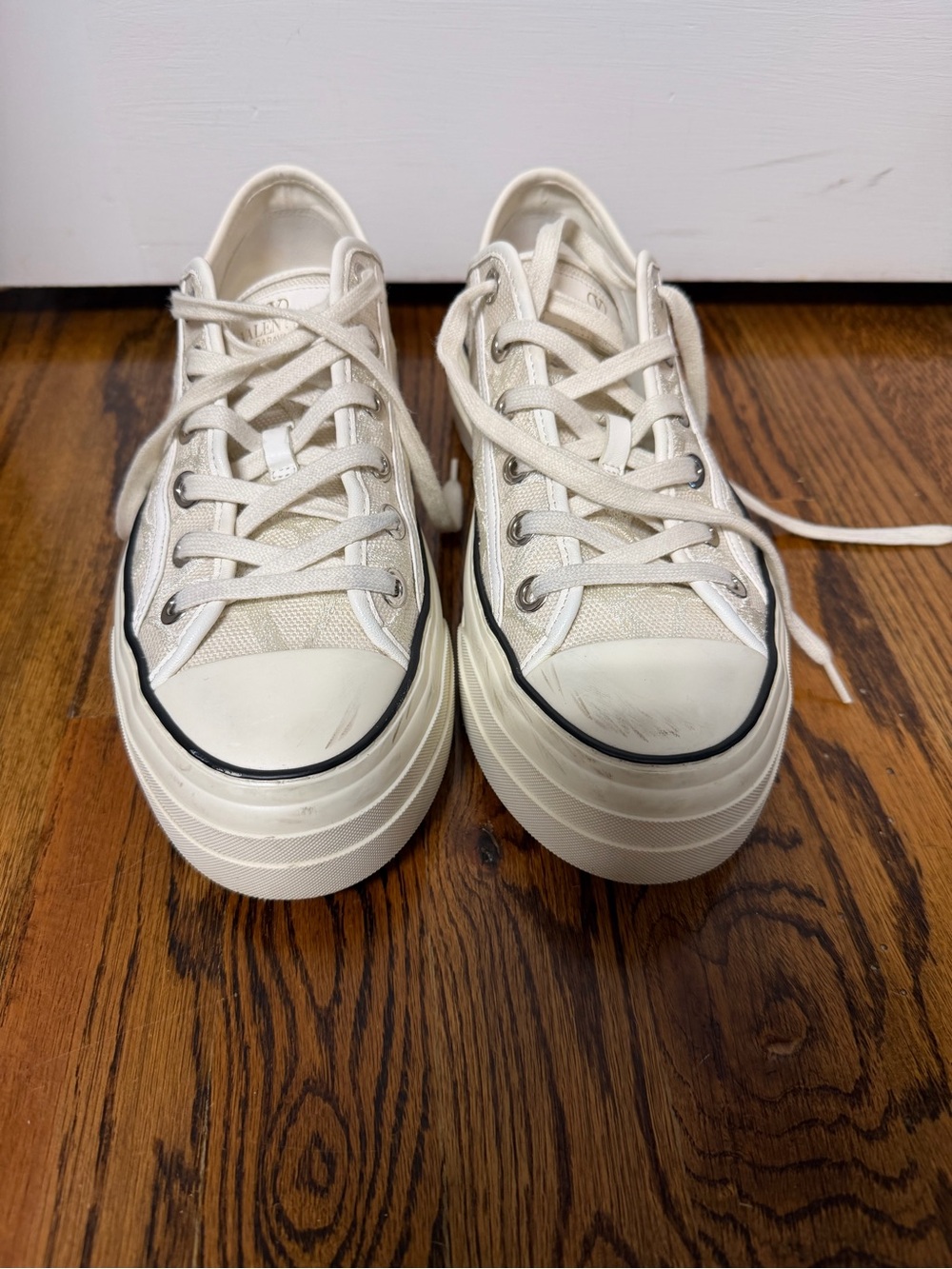 Valentino Platform Canvas Sneakers in Cream